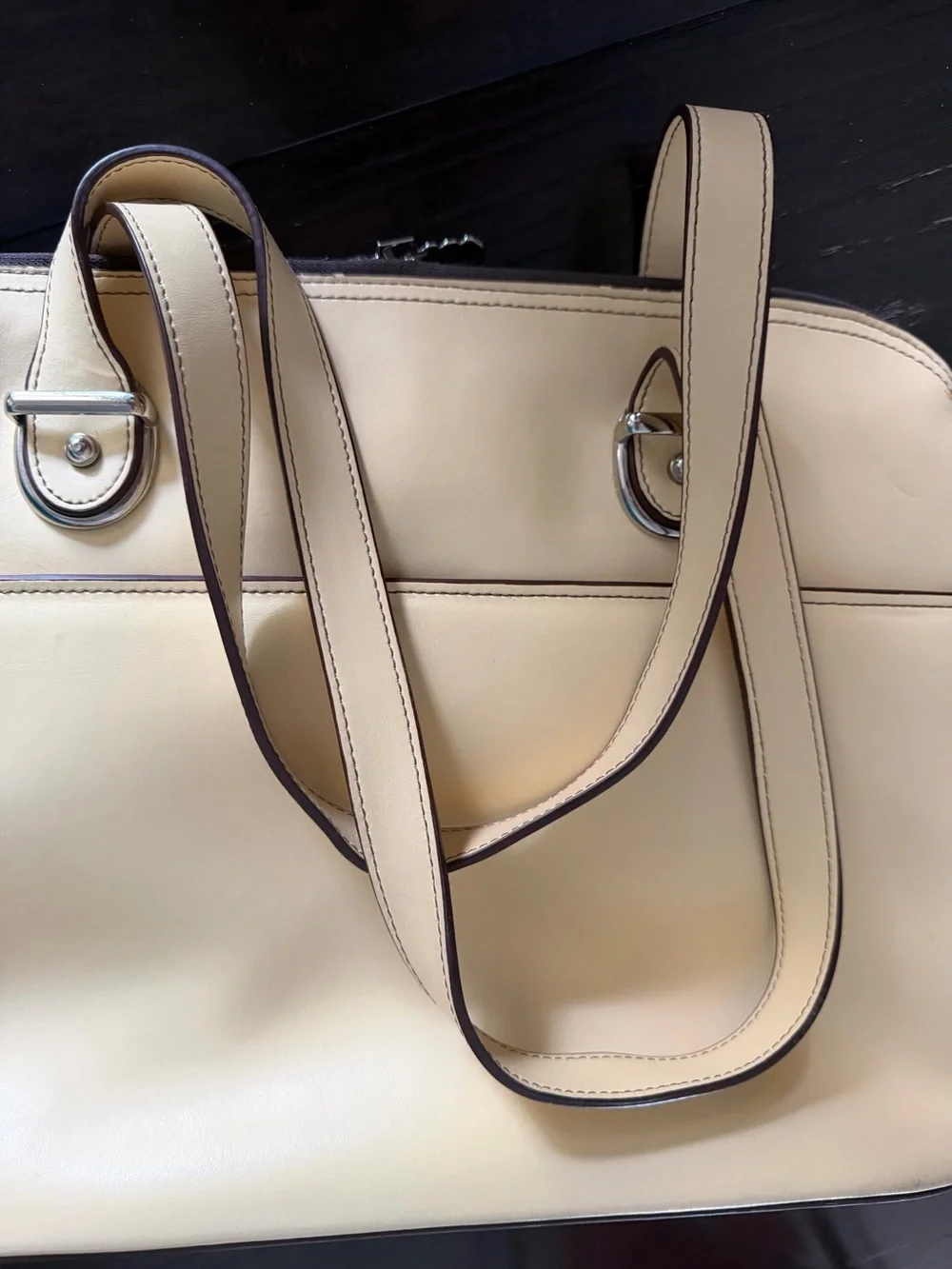 Vintage Jack Georges Milano Leather Laptop Tote Bag Buttercream Yellow